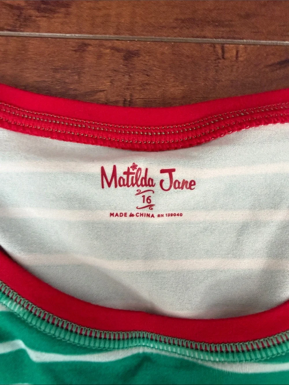 Matilda Jane Green Striped Top with Red Tree-Print Pajama Set